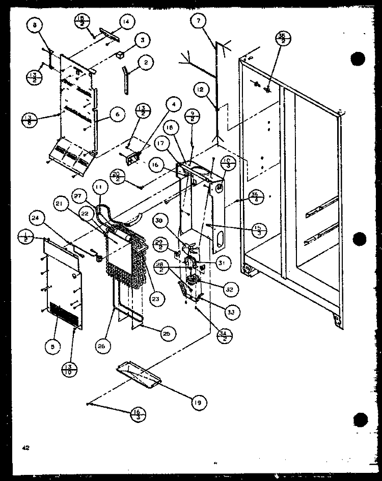 EVAP AND AIR HANDLING Diagram and Parts List for SBI20K P1102509W Amana Refrigerator