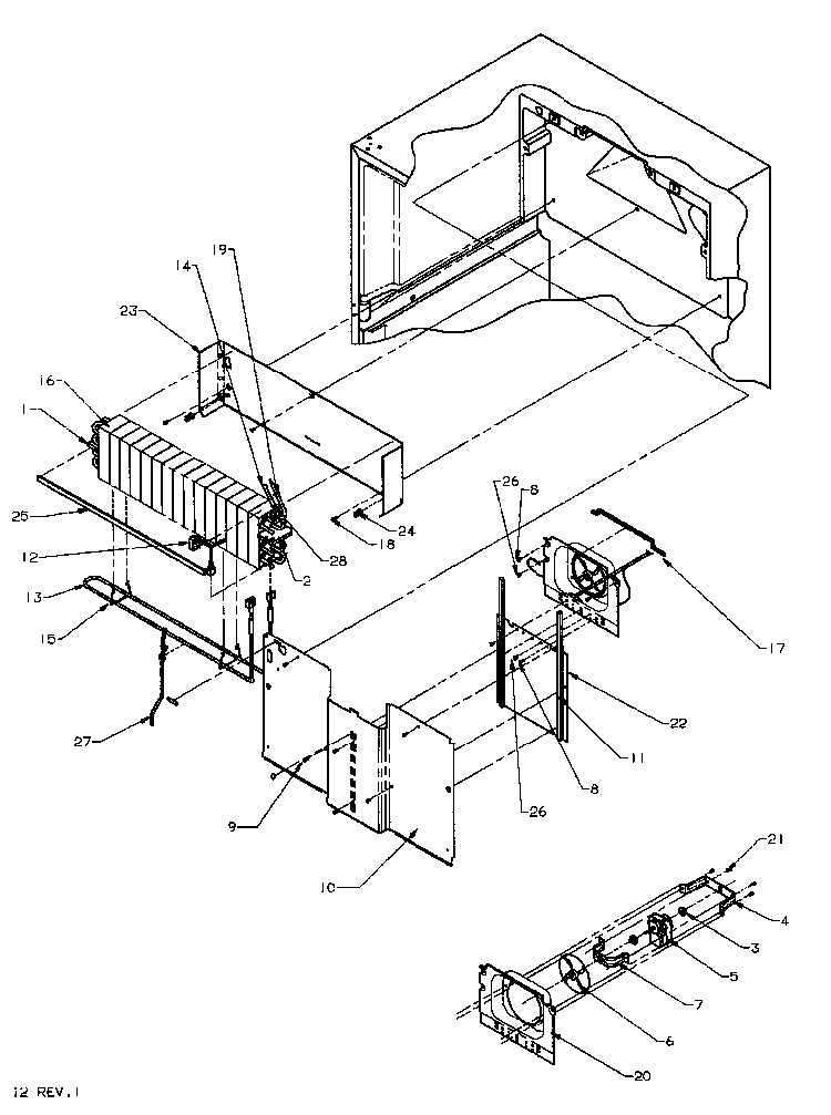 Evaporator Area Diagram and Parts List for TA18R3L-P1158307WL  Amana Refrigerator