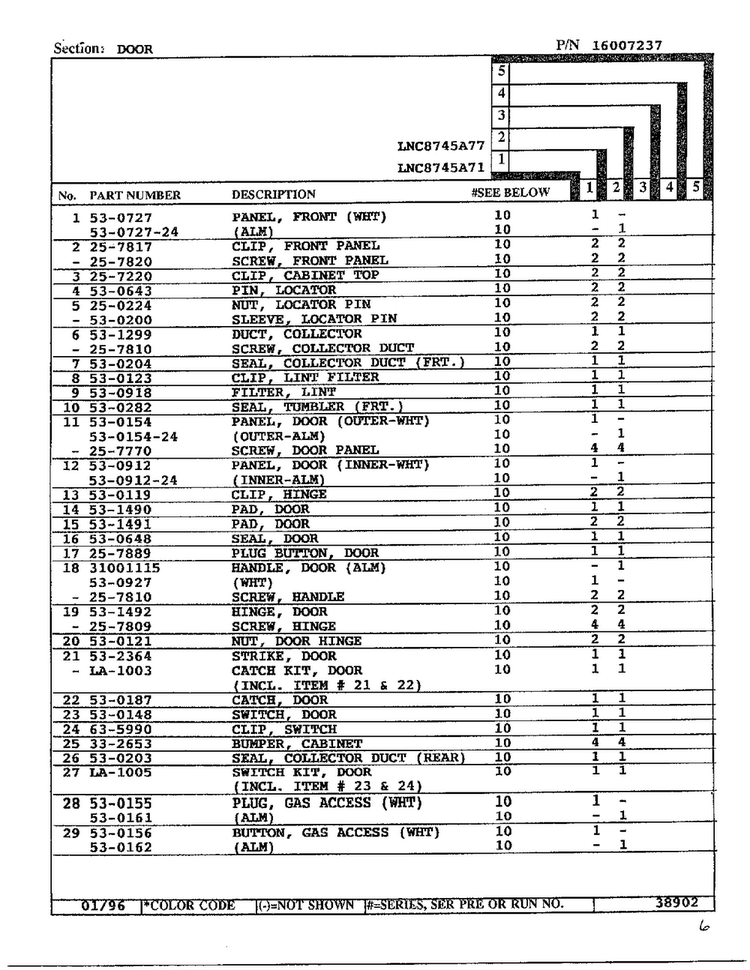 Door Page 2 Diagram and Parts List for LNC-8745  Maytag Dryer
