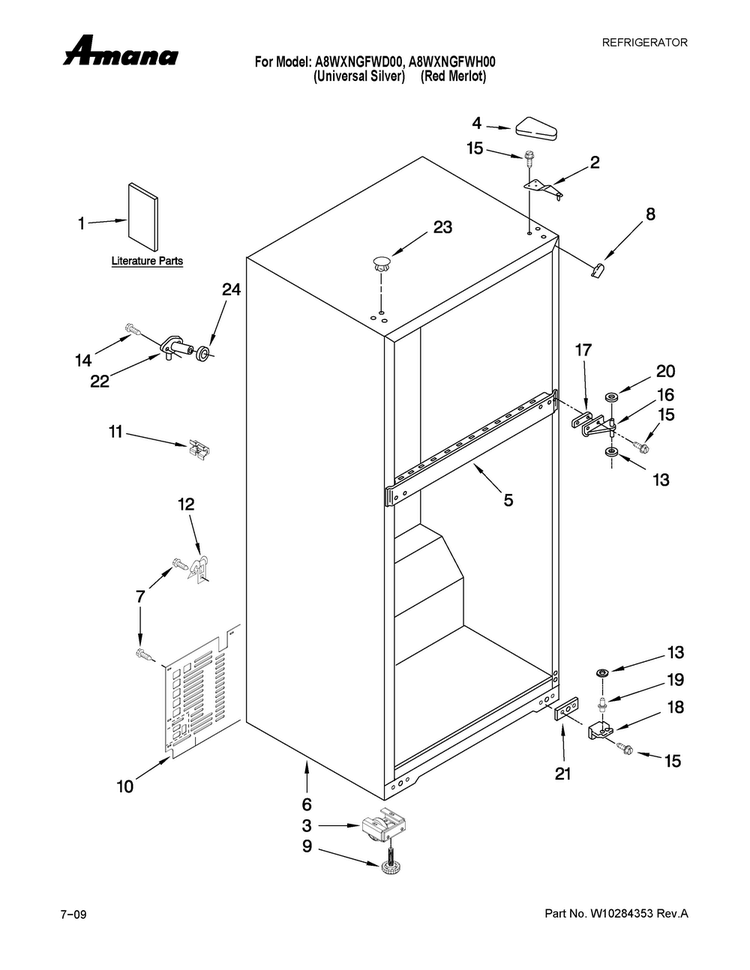 Cabinet Parts Diagram and Parts List for A8WXNGFWH00  Amana Refrigerator