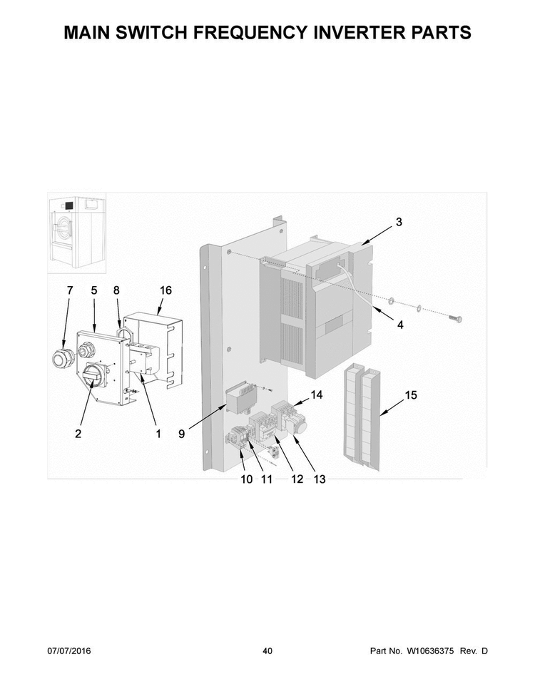 Main Switch Frequency Inverter Parts Diagram and Parts List for MFS230PAVS  Maytag Washer