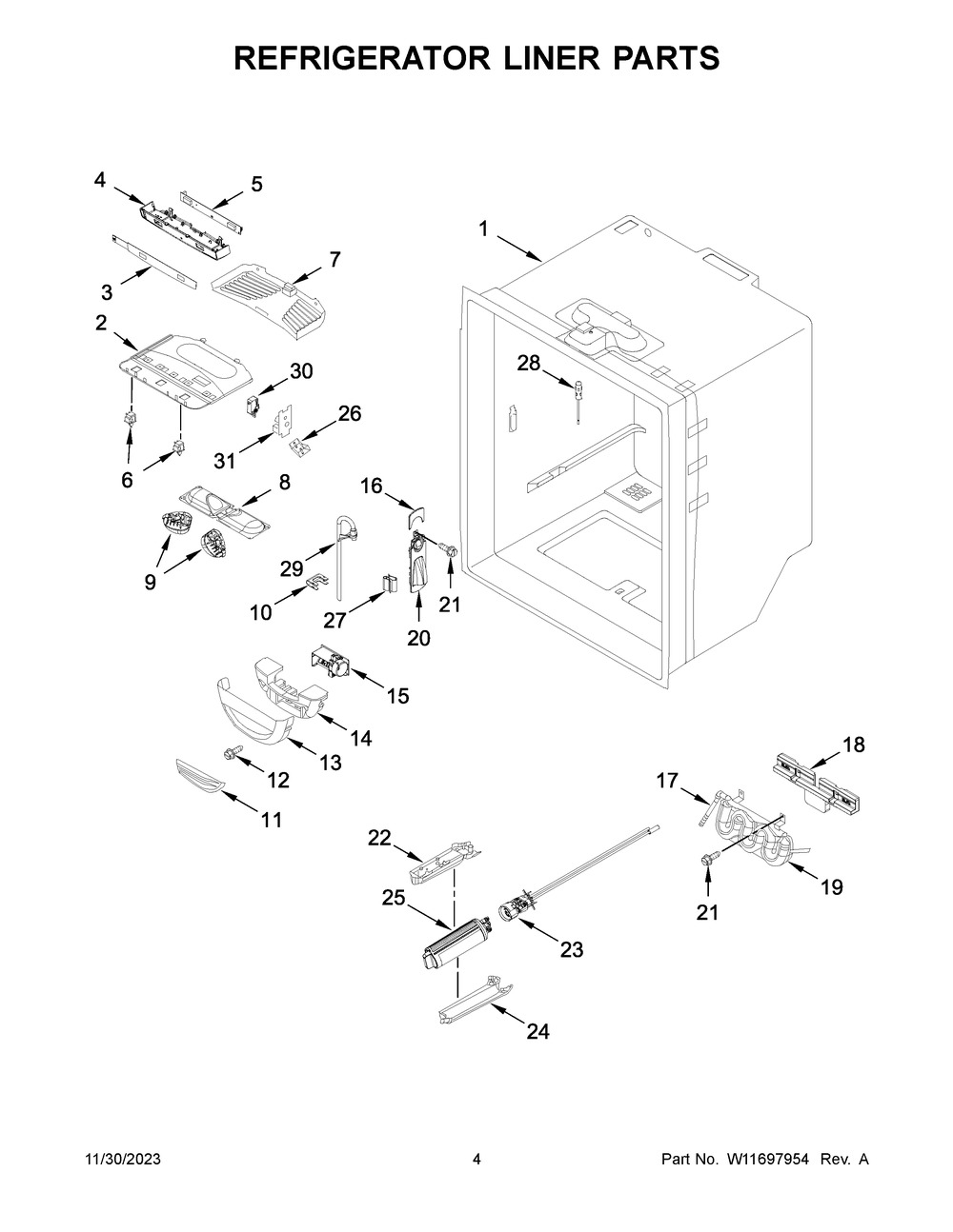 Refrigerator Liner Parts Diagram and Parts List for MFC2062FEZ12  Maytag Refrigerator