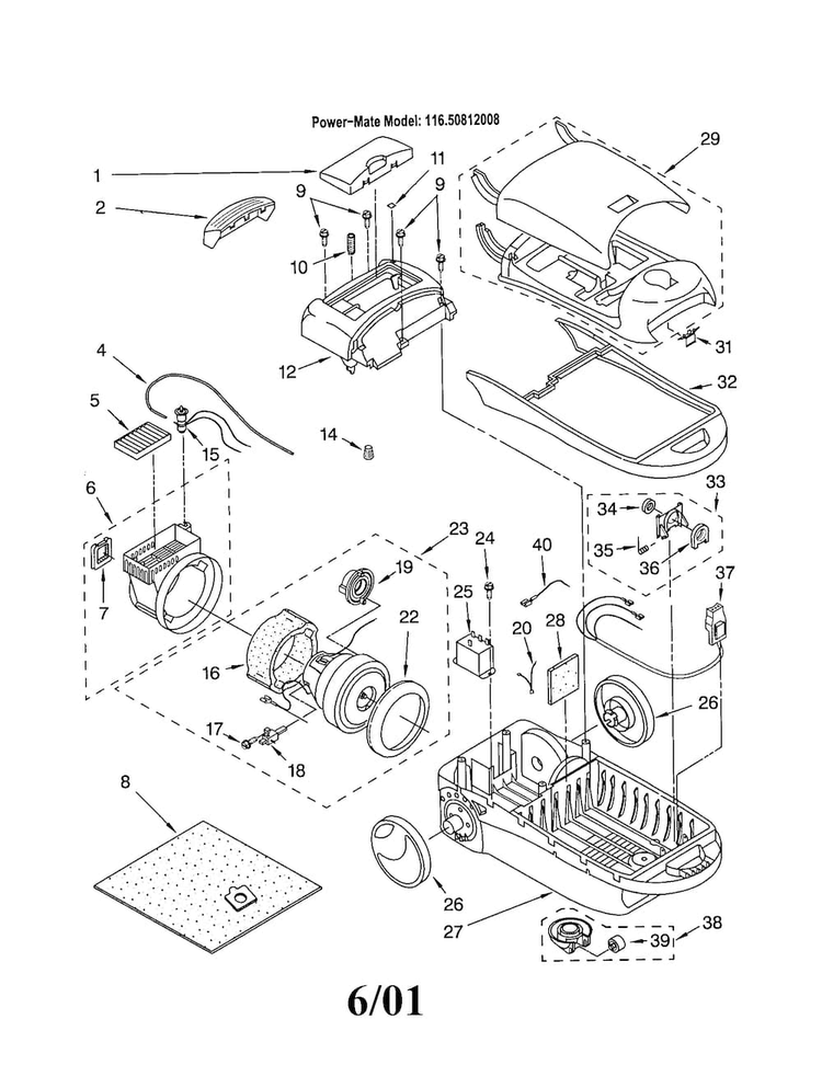 Vacuum Cleaner Diagram and Parts List for 11620812008  Kenmore Canister Vacuum