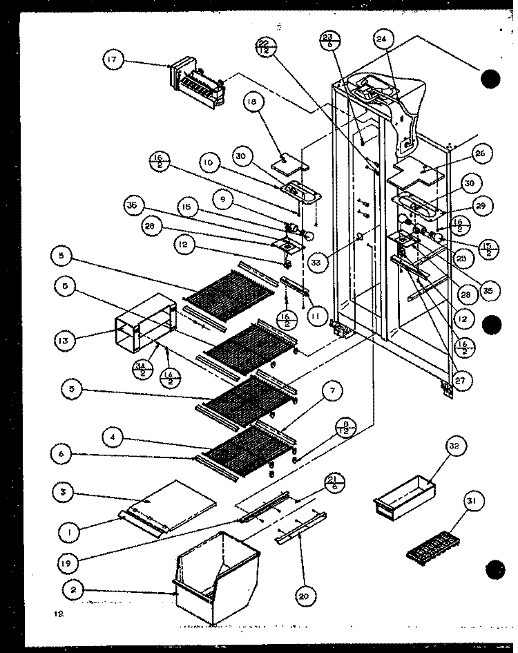 FZ SHELVING AND REF LIGHT Diagram and Parts List for 36551 P1108802W Litton Refrigerator