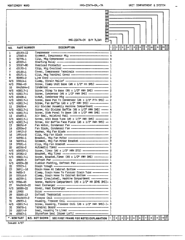 Unit Compartment/system Page 2 Diagram and Parts List for 22474A  Admiral Refrigerator