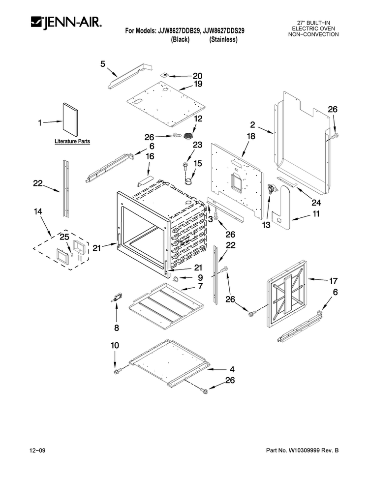 Upper Oven Parts Diagram and Parts List for JJW8627DDS29  Jenn-Air Wall Oven