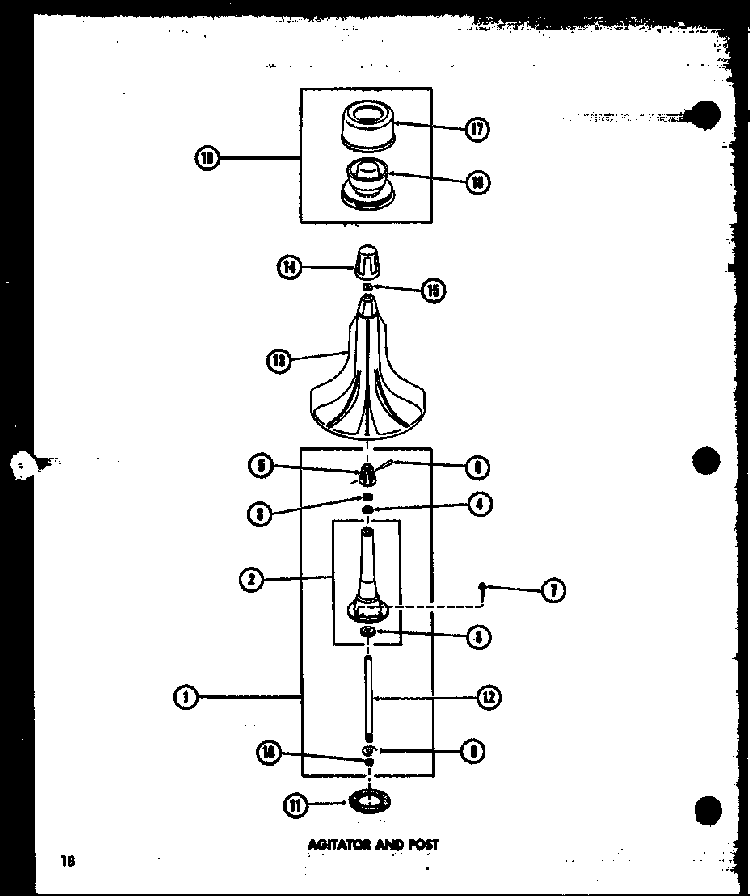 Agitator And Post Diagram and Parts List for TAA300 P75751-14W Amana Washer