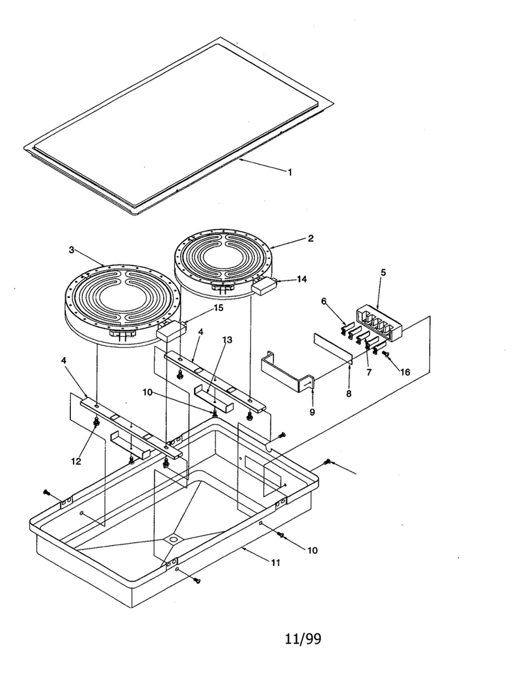 Act110 Ribbon Radiant Diagram and Parts List for ACT110WW P1133386WW Amana Range
