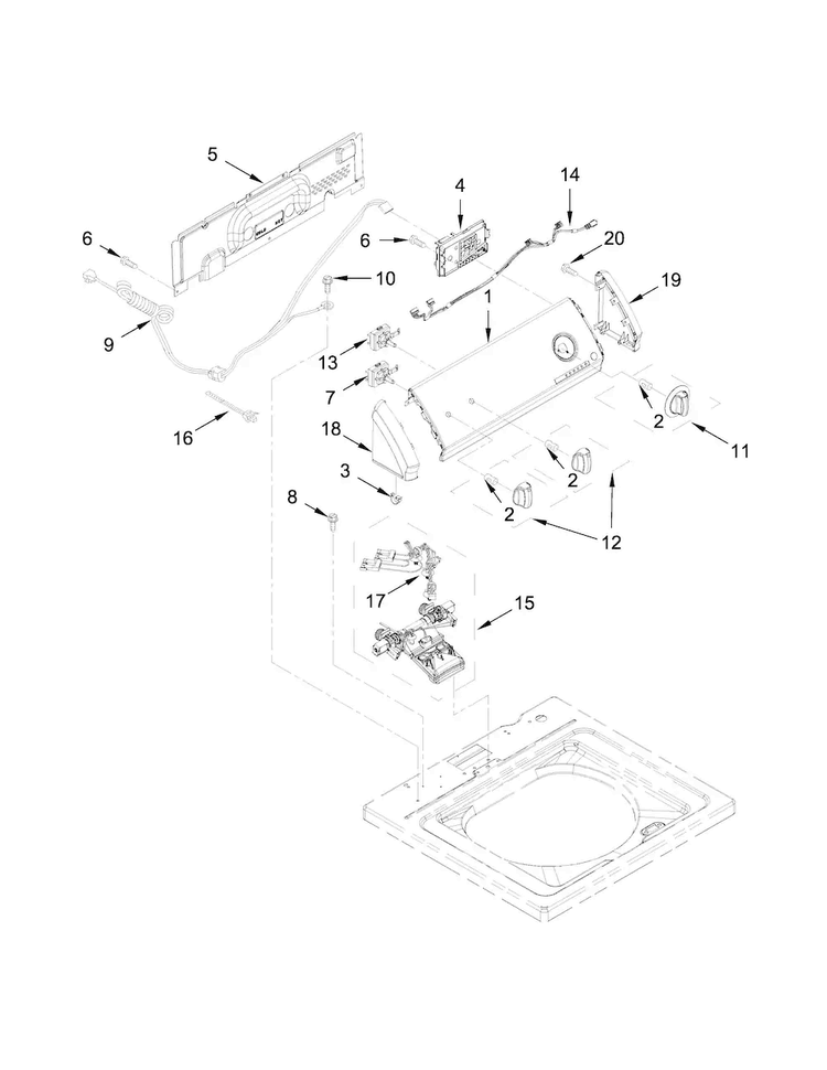 Controls And Water Inlet Parts Diagram and Parts List for CAW8350EW1  Crosley Washer