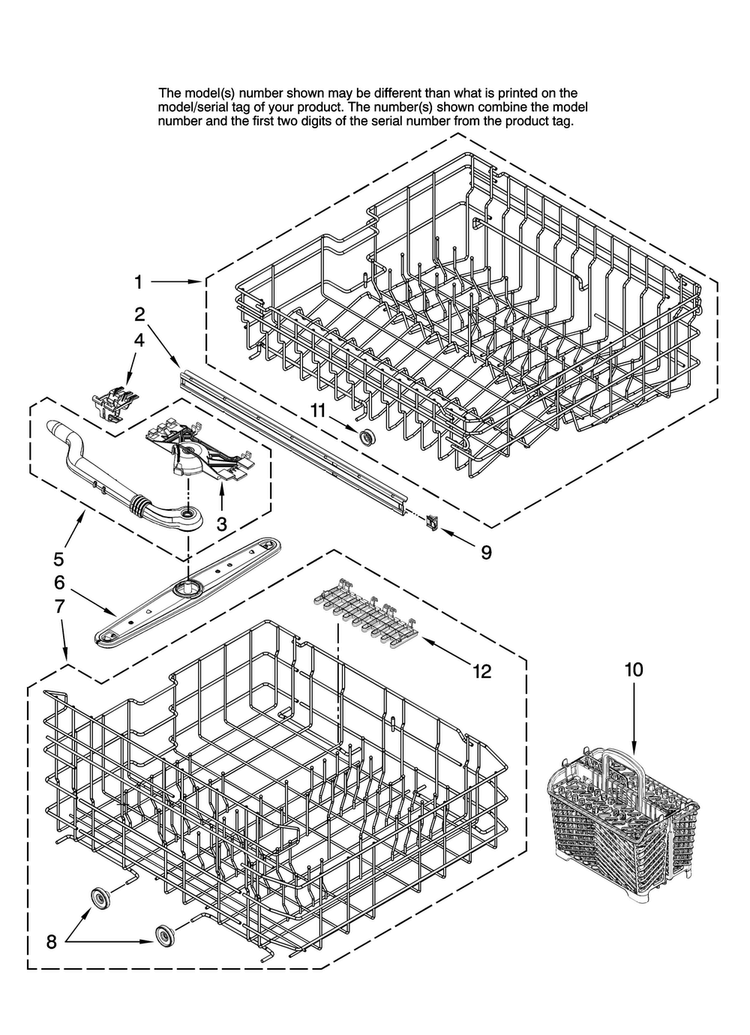 Upper And Lower Rack Parts Diagram and Parts List for MDB6759AWS0  Maytag Dishwasher