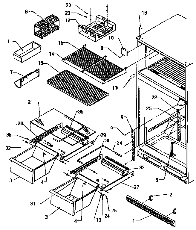 Cabinet Shelving Diagram and Parts List for TX18R-P1158412W  Amana Refrigerator