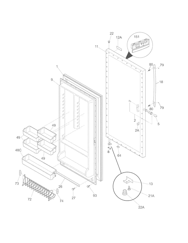 Door Diagram and Parts List for CFUFHC21PW1  Crosley Freezer