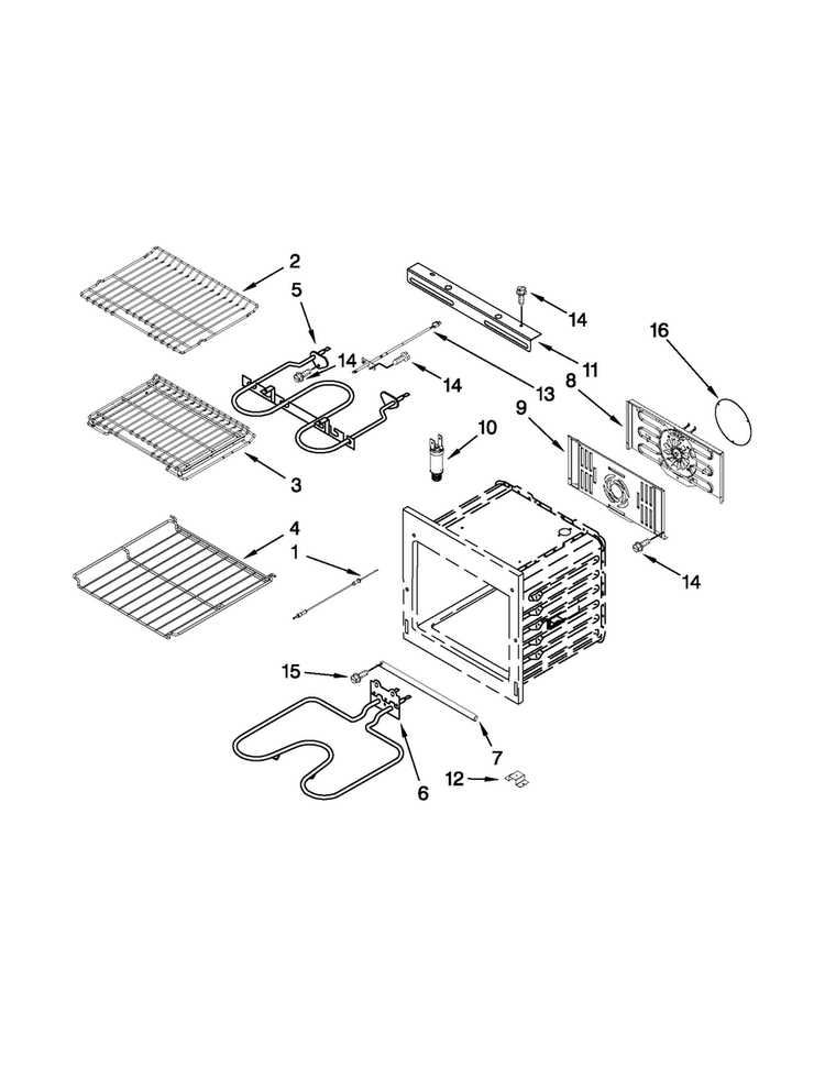 Internal Oven Parts Diagram and Parts List for JJW2727WS02  Jenn-Air Wall Oven
