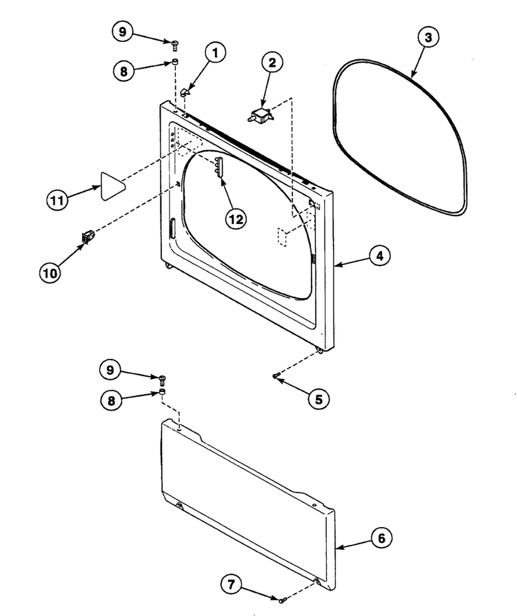 Front Panel Diagram and Parts List for SSE307WF1500  Speed Queen Dryer