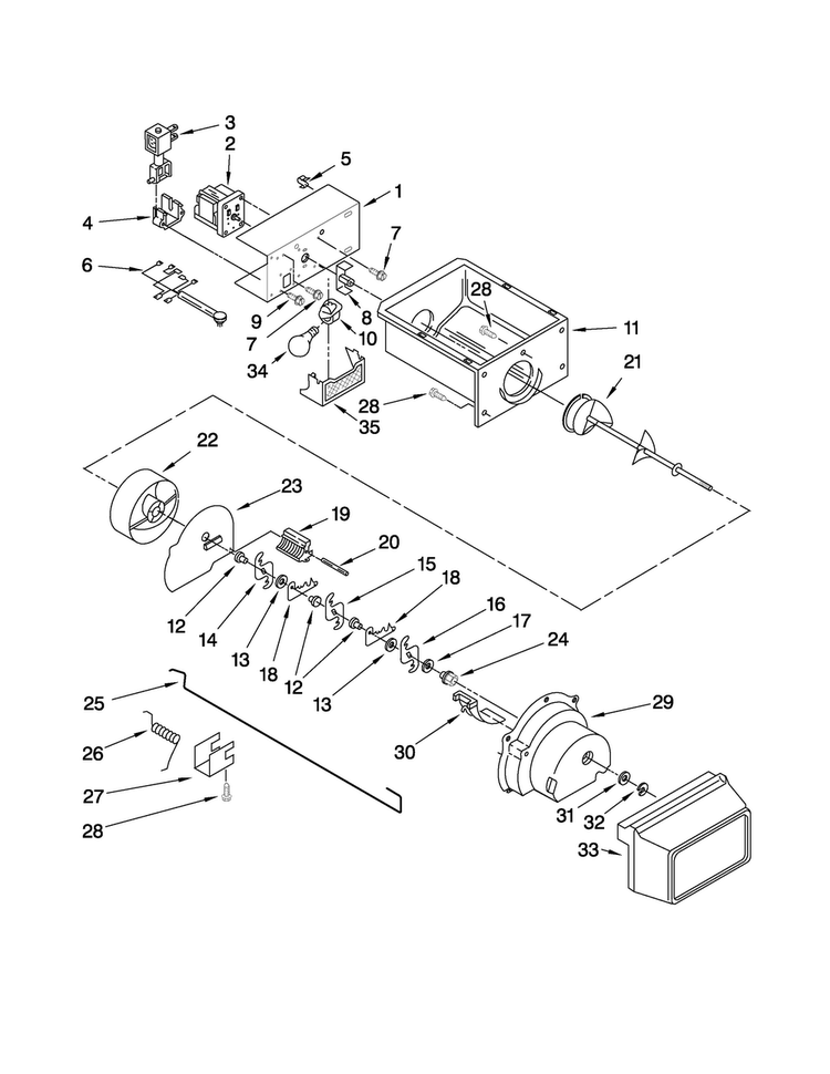 Motor And Ice Container Parts Diagram and Parts List for ASD2522WRD02  Amana Refrigerator