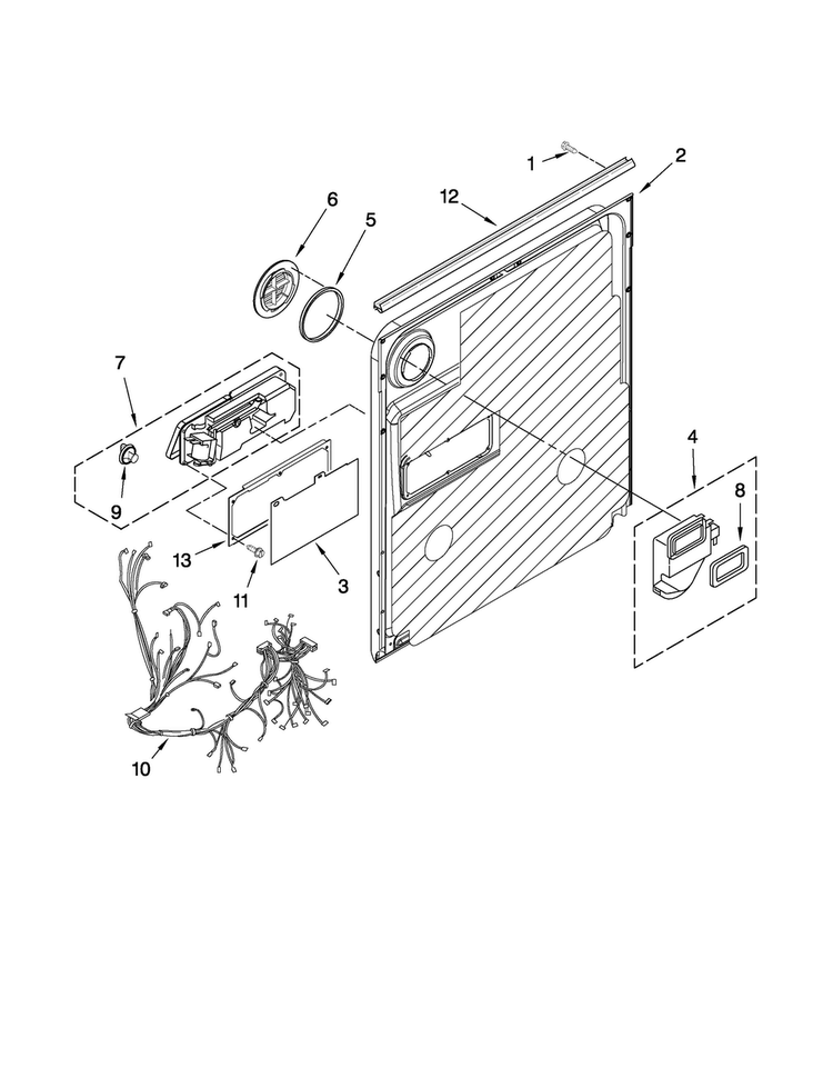 Door And Latch Parts Diagram and Parts List for ADB1600AWB0  Amana Dishwasher