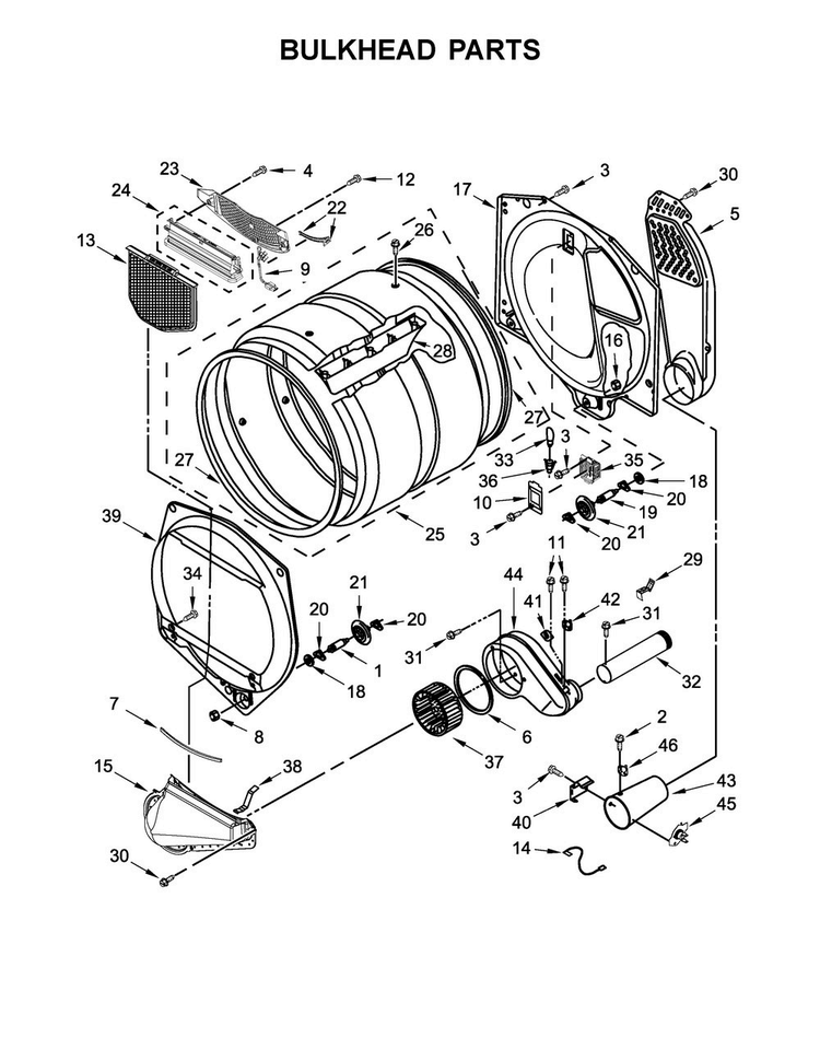 Bulkhead Parts Diagram and Parts List for MGDP475EW0  Maytag Dryer