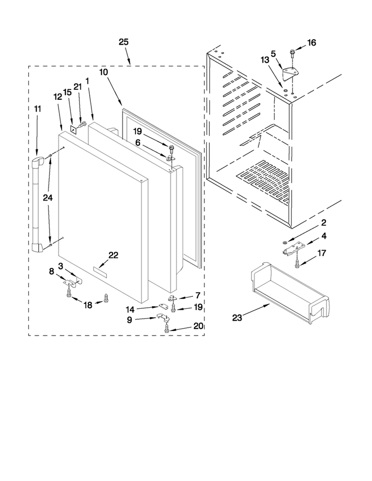Door Parts Diagram and Parts List for JUR248RYEP00  Jenn-Air Refrigerator