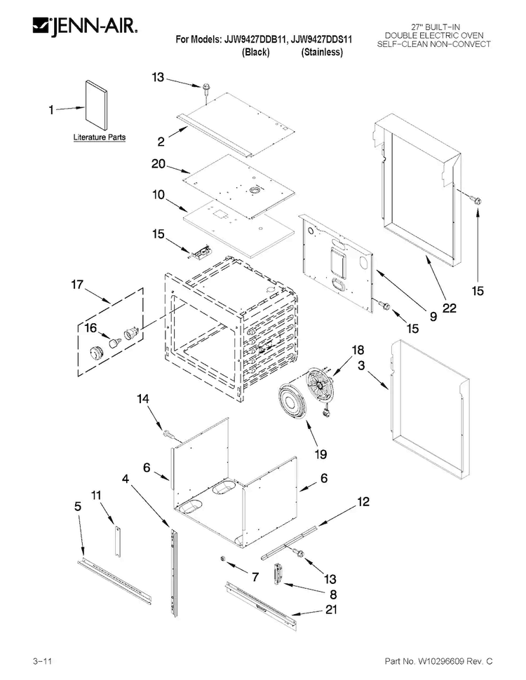 Oven Parts Diagram and Parts List for JJW9427DDB11  Jenn-Air Wall Oven