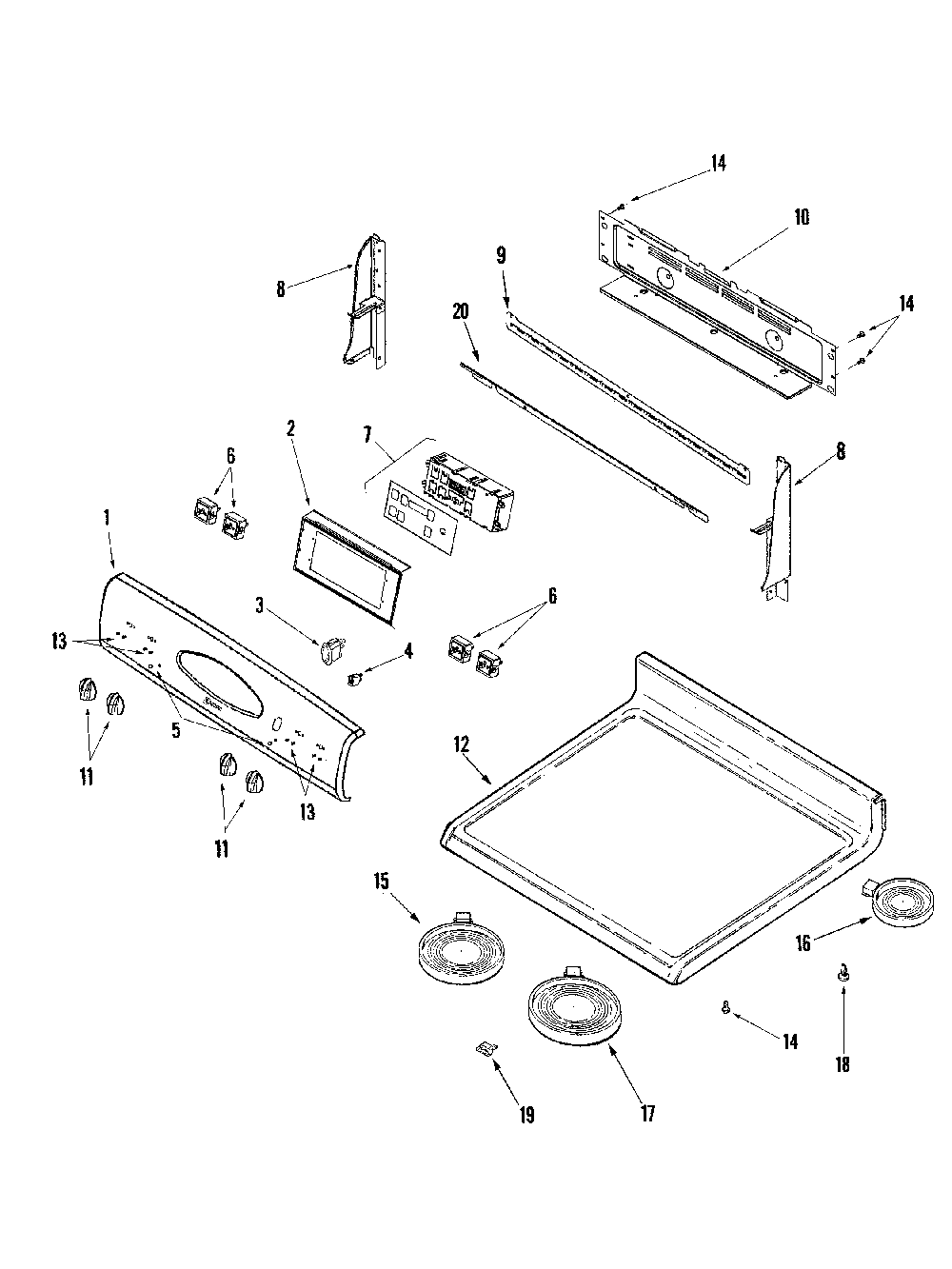Control panel/top assembly Diagram and Parts List for MER5752BAS0  Maytag Range