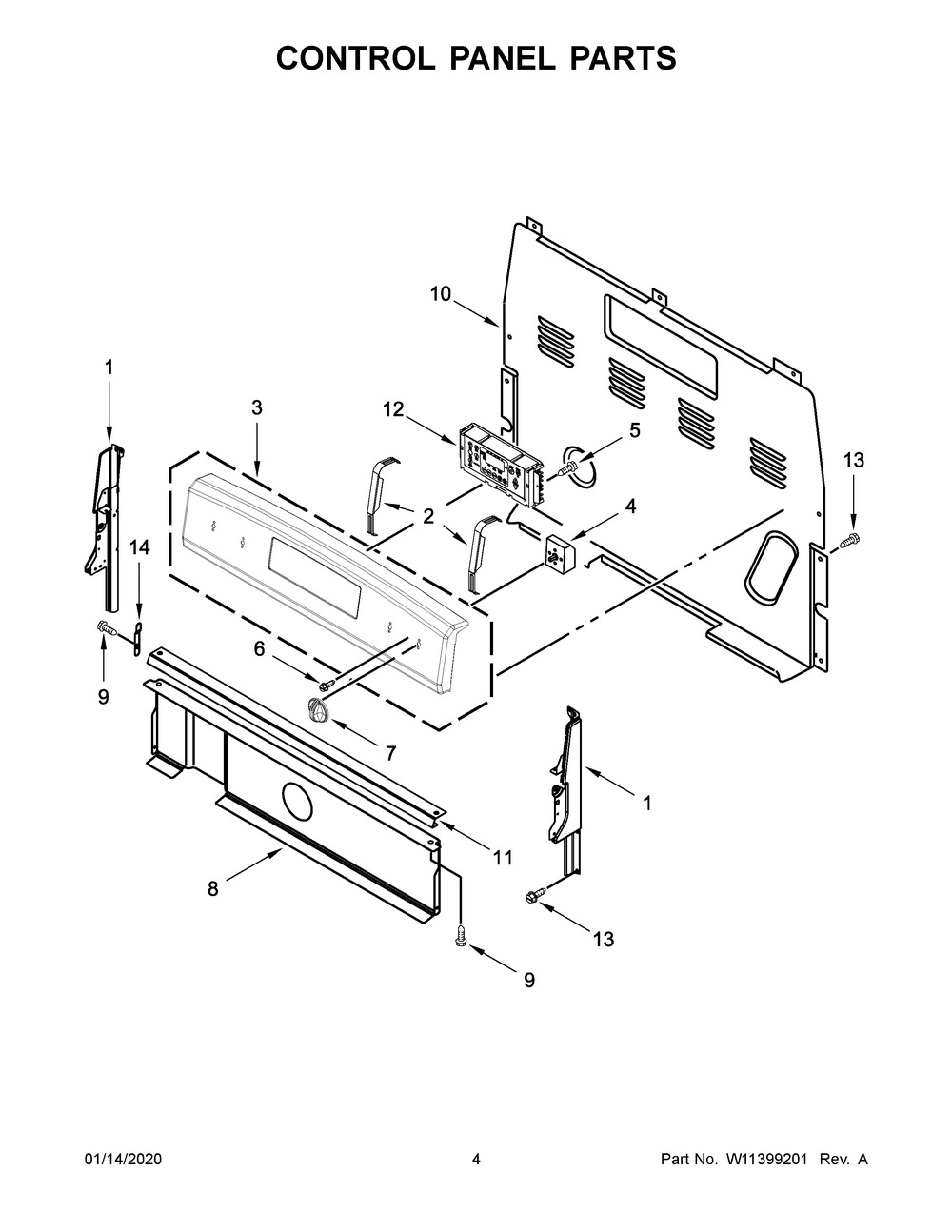 Control Panel Parts Diagram and Parts List for ACR4503SFW4  Maytag Range