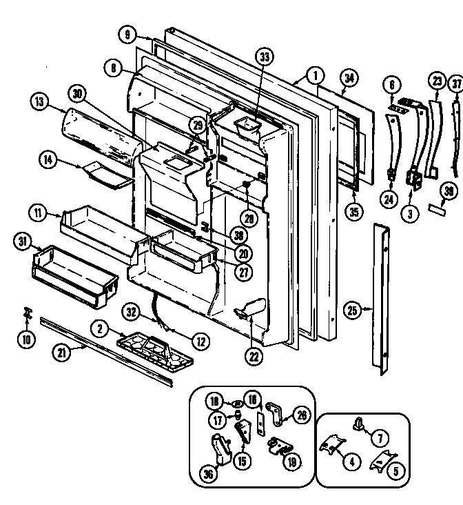 Fresh Food Door Diagram and Parts List for RB234PLDV DG90A Magic Chef Refrigerator