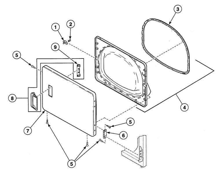 Door Assy Diagram and Parts List for SDEF07QJ1500  Speed Queen Dryer