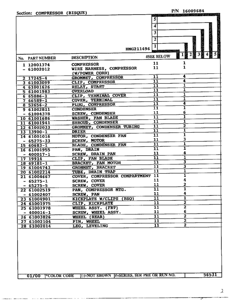 Compressor Page 2 Diagram and Parts List for HMG211496  Admiral Refrigerator