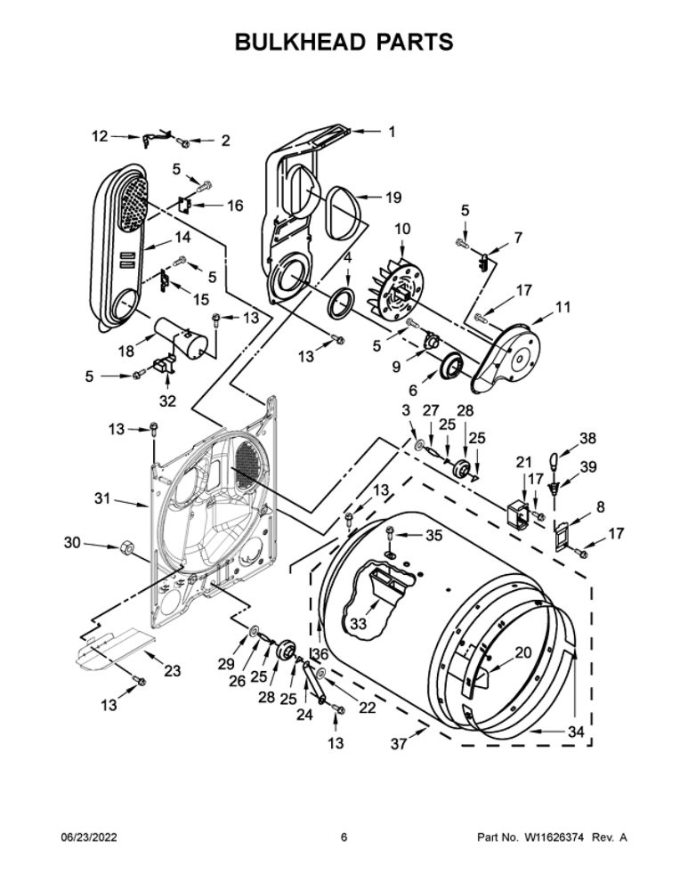 Bulkhead Parts 1 Diagram and Parts List for MGD4500MW0  Maytag Dryer