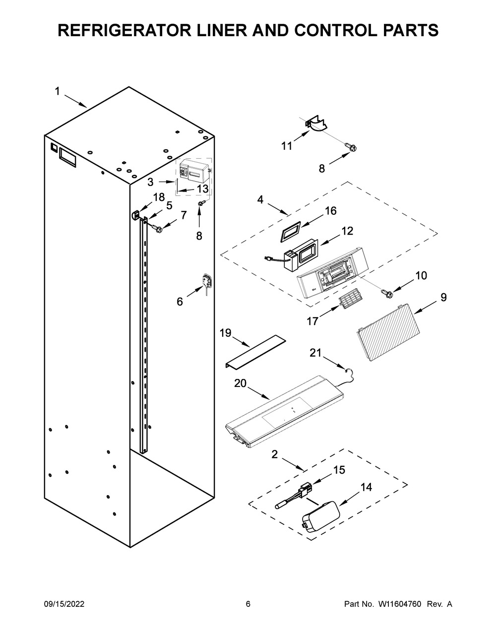 Refrigerator Liner And Control Parts Diagram and Parts List for JBSFS42NMX00  Jenn-Air Refrigerator