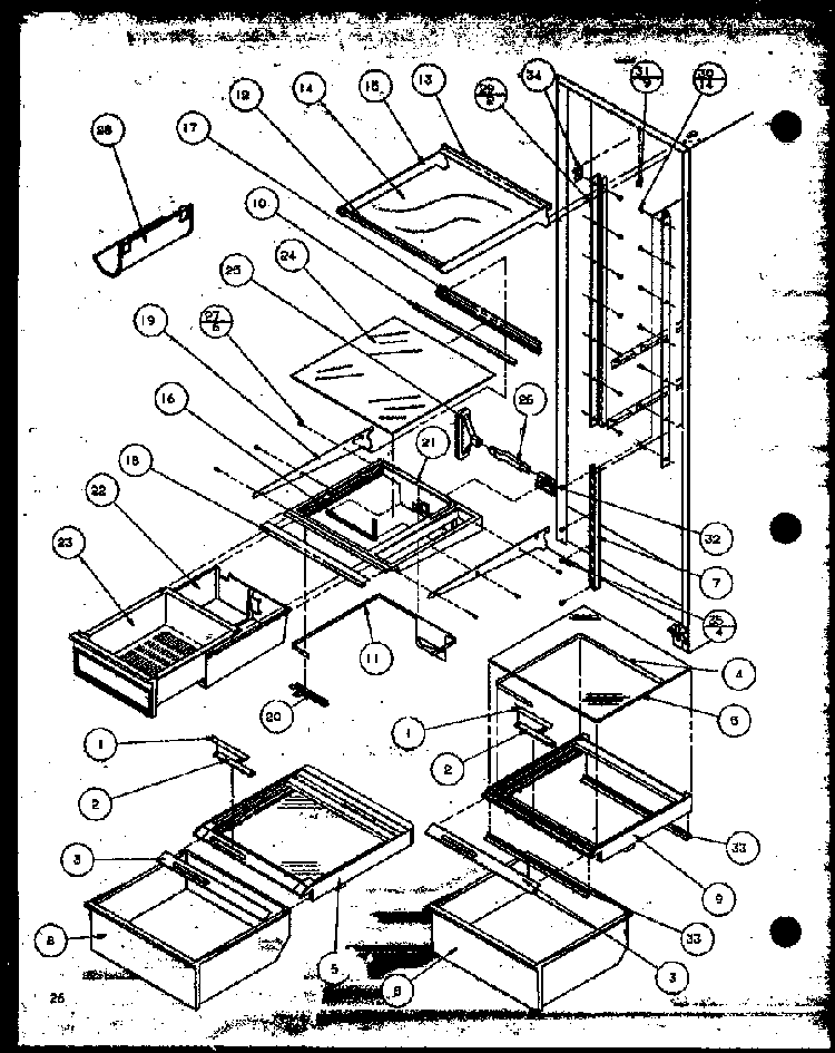 Refrigerator Shelving And Drawers Diagram and Parts List for SZDE27MPL-P1124403WL  Amana Refrigerator
