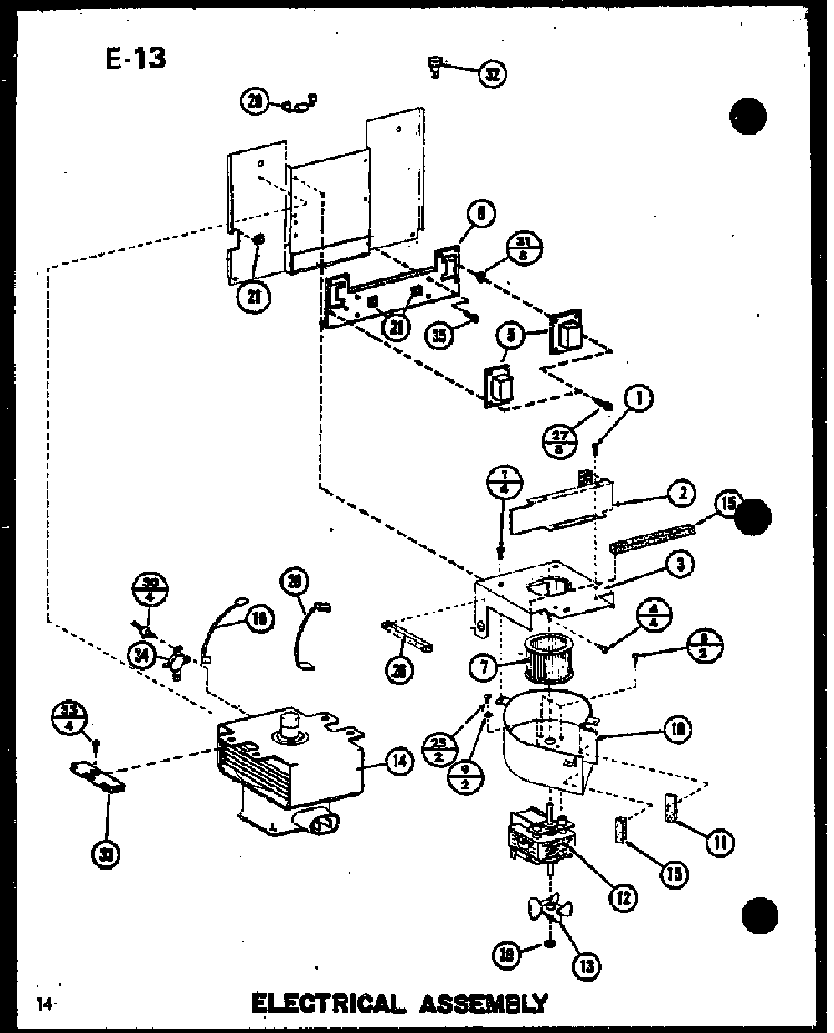 Electrical Assembly Diagram and Parts List for RC-14SD P75750-1M Amana Microwave