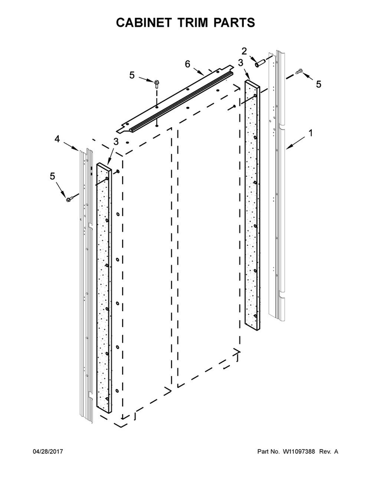 Cabinet Trim Parts Diagram and Parts List for JS42SSDUDE01  Jenn-Air Refrigerator