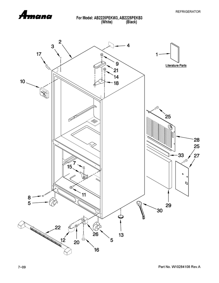 Cabinet Parts Diagram and Parts List for AB2225PEKB3  Amana Refrigerator