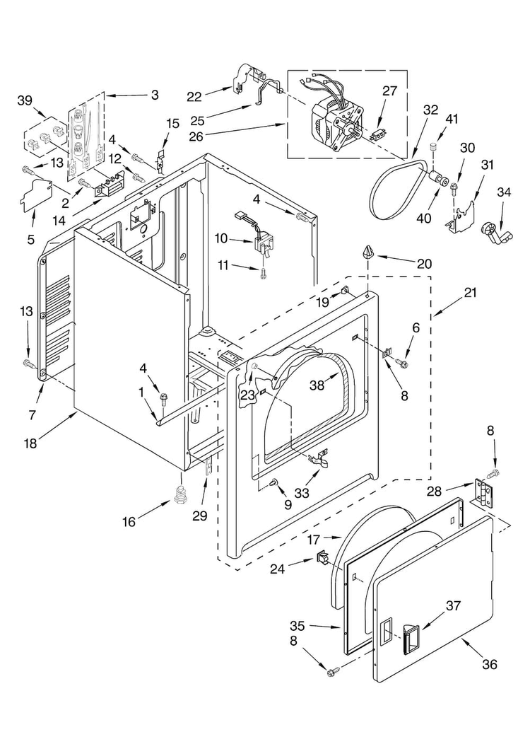 Cabinet Parts Diagram and Parts List for 4KAED4475TQ0  Admiral Dryer
