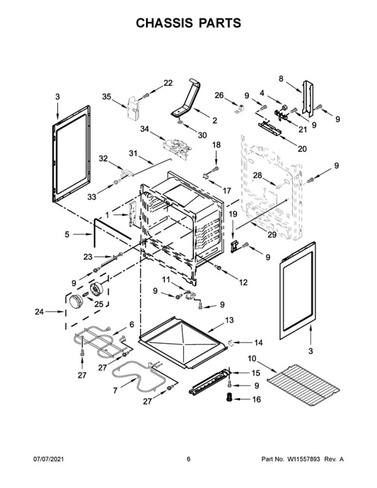 Chassis Parts Diagram and Parts List for AER6603SFB3  Amana Range