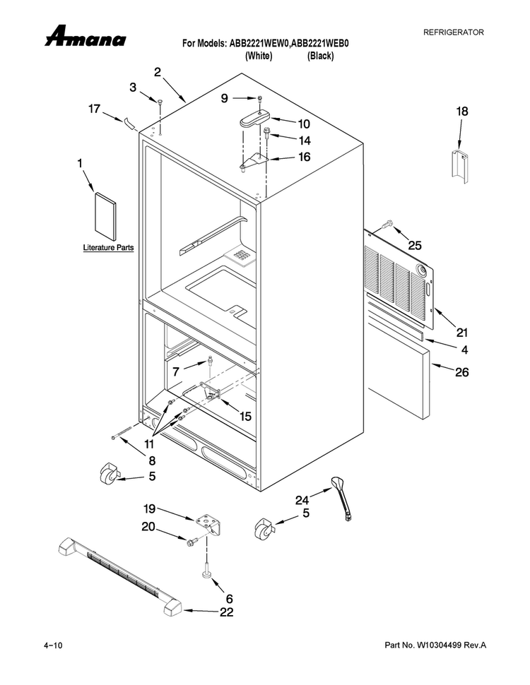 Cabinet Parts Diagram and Parts List for ABB2221WEW0  Amana Refrigerator
