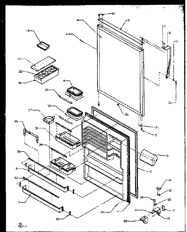 Fresh Food Door Diagram and Parts List for TS18RBW-P1158407WW  Amana Refrigerator