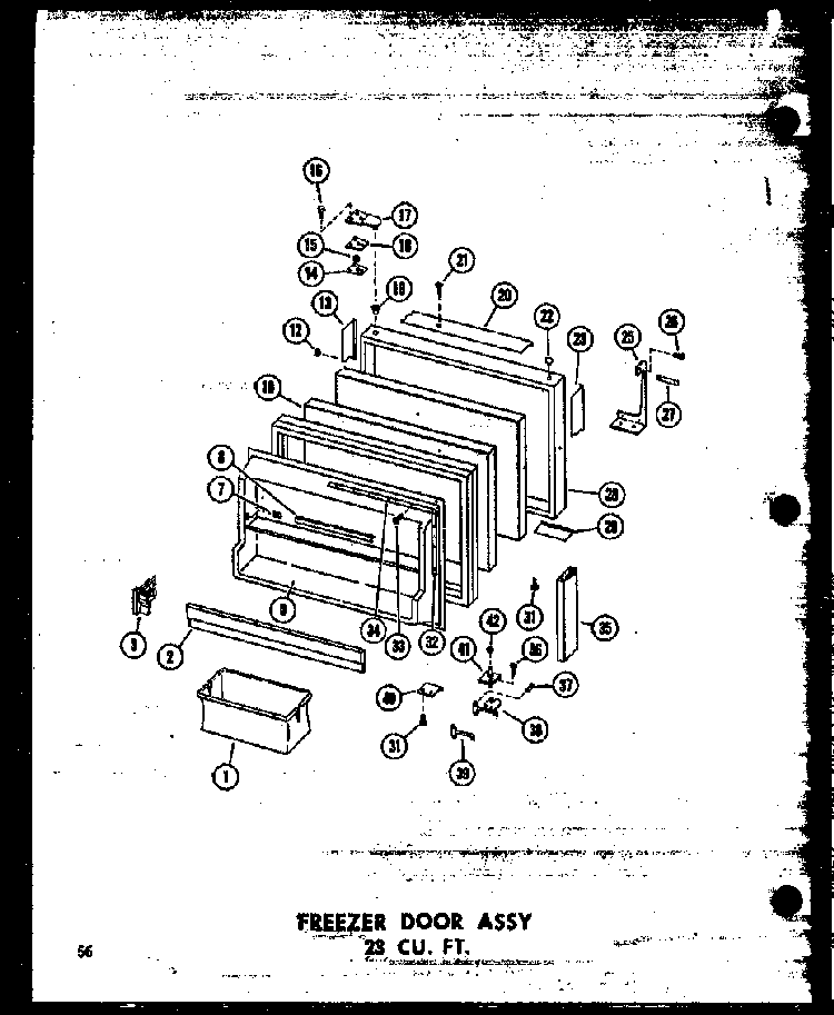 Freezer Door Assy 23 Cu. Ft. Diagram and Parts List for T16W-P60303-8W  Amana Refrigerator