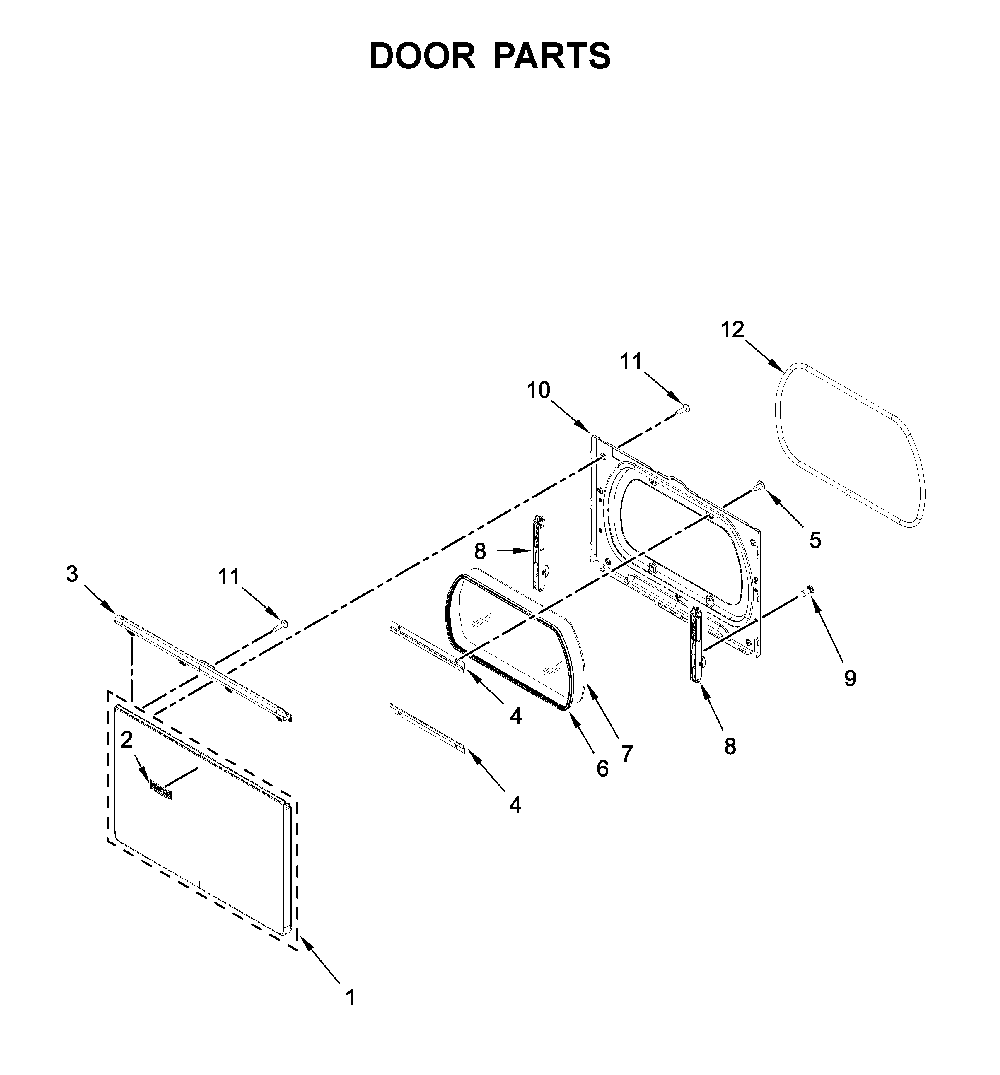 Door parts Diagram and Parts List for MED7230HC1  Maytag Dryer