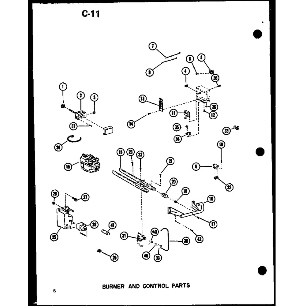 Burner And Control Parts Diagram and Parts List for GCE120DM P96597-6F Amana Furnace