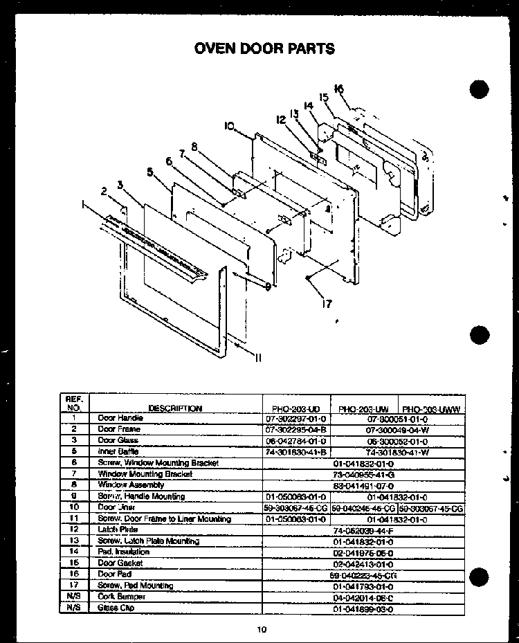 Oven Door Parts Diagram and Parts List for PHO203UWW  Amana Wall Oven