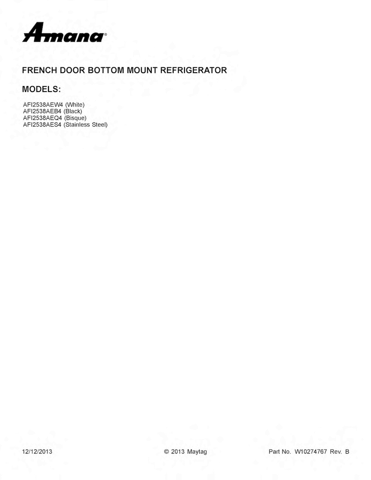 Cover Sheet Diagram and Parts List for AFI2538AEB4  Amana Refrigerator