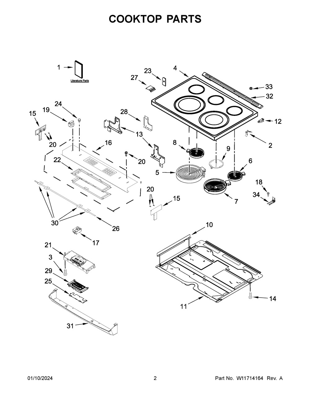 Cooktop Parts Diagram and Parts List for YMES8800PZ1  Maytag Range