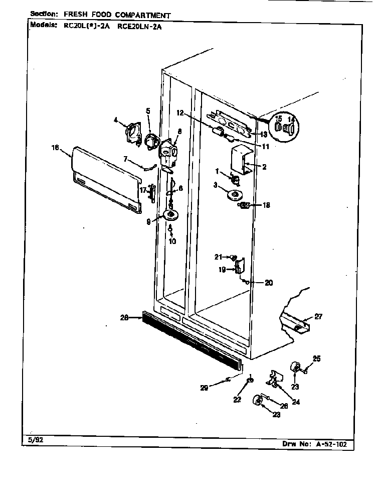 Fresh Food Compartment Diagram and Parts List for RC20LN-2A-BS01G  Magic Chef Refrigerator
