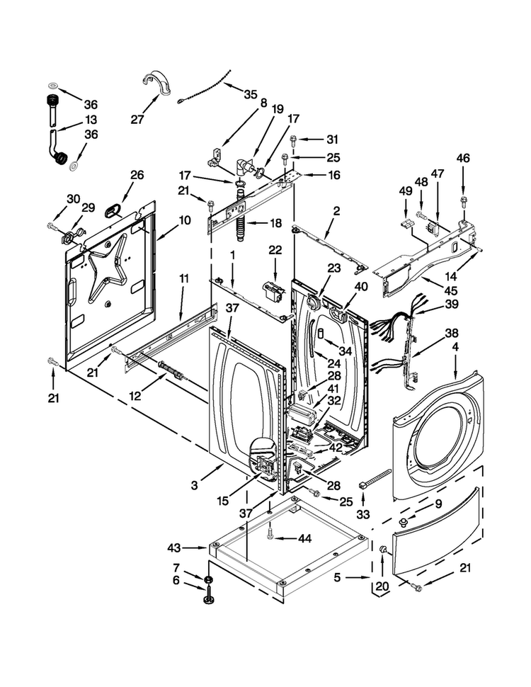 Washer Cabinet Parts Diagram and Parts List for MLE20PDBZW1  Maytag Washer Dryer Combo