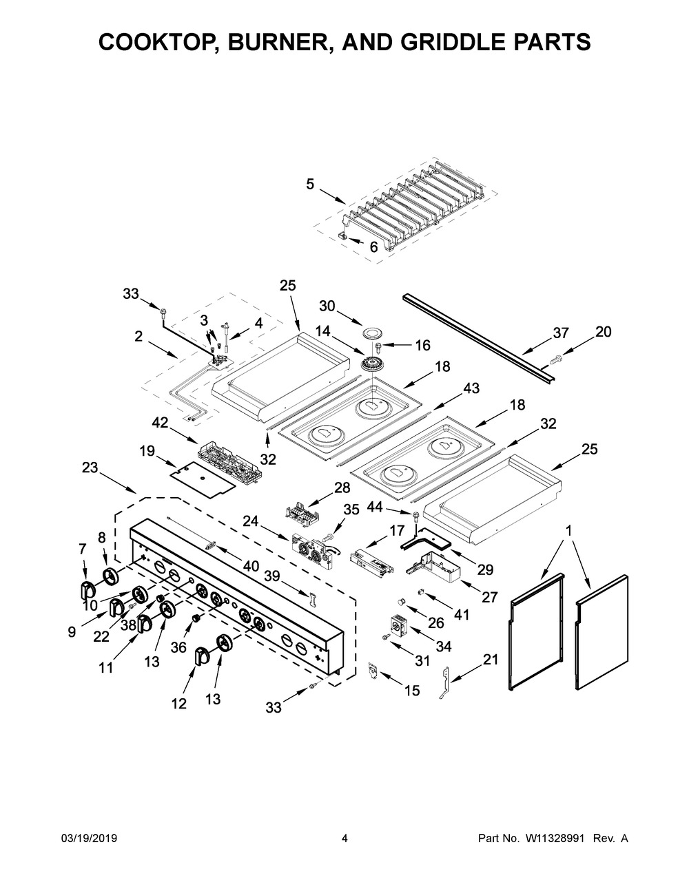 Cooktop, Burner, And Griddle Parts Diagram and Parts List for JDRP848HM00  Maytag Range