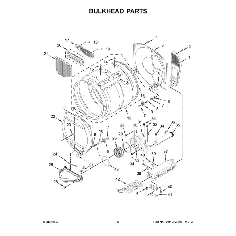 Bulkhead Parts Diagram and Parts List for MDE20MNUGW0  Maytag Dryer