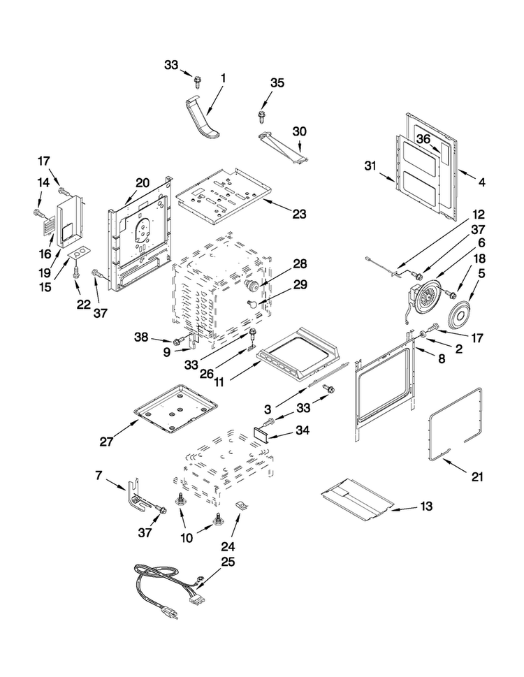 Chassis Parts Diagram and Parts List for MGR8875WS0  Maytag Range