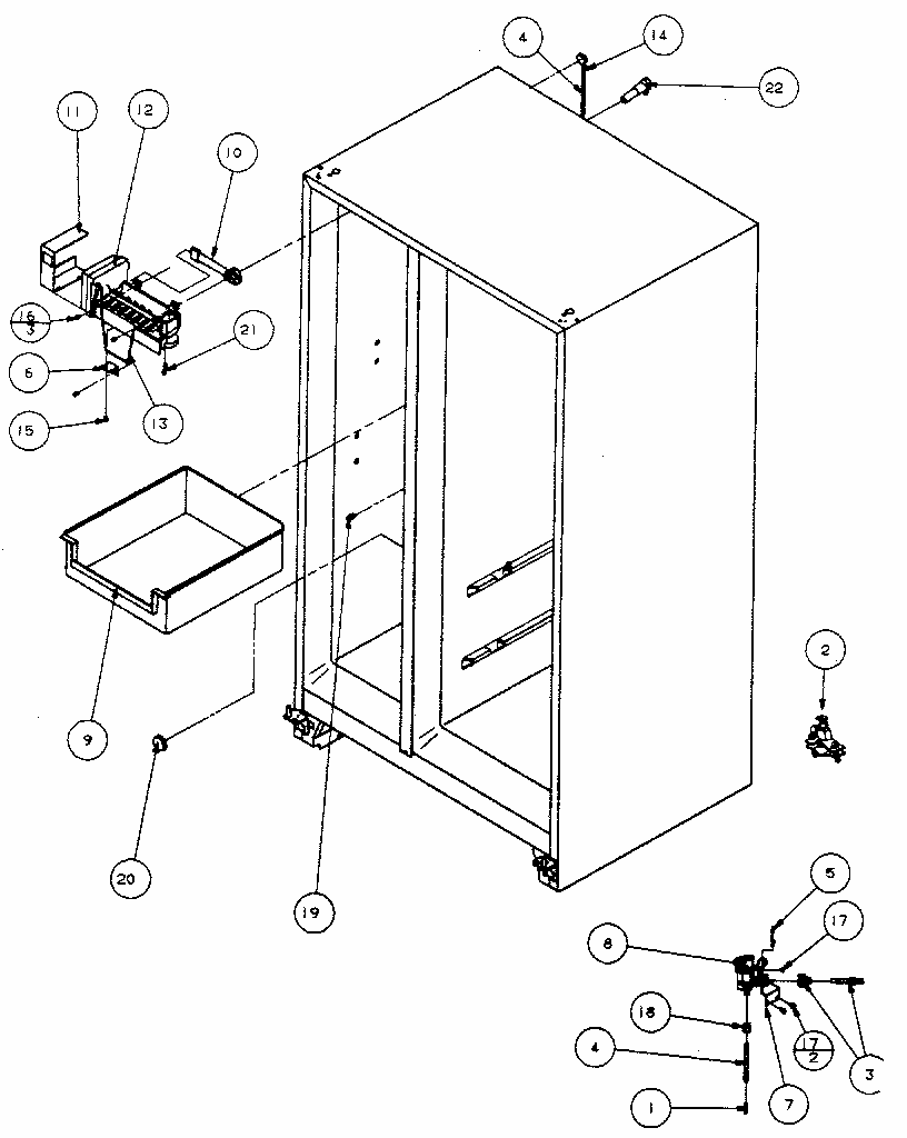 Factory Installed Ice Maker Diagram and Parts List for 596SBI20H P7836032W Kenmore Refrigerator